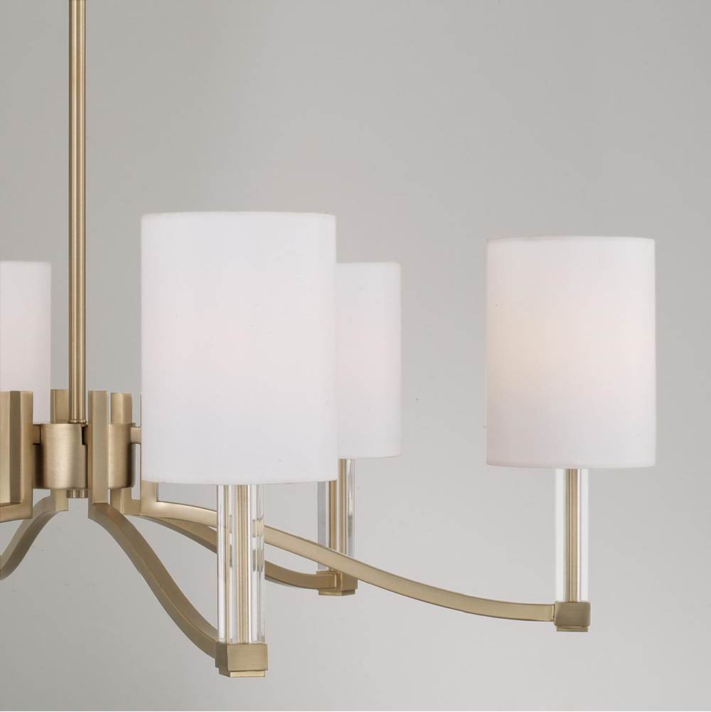 Capital Lighting 457061MA-715 Matte Brass 40'' W X 18.5'' H 6-light Chandelier In Matte Brass With Clear Acrylic Accents And Cylindrical White Fabric Shades Image 3