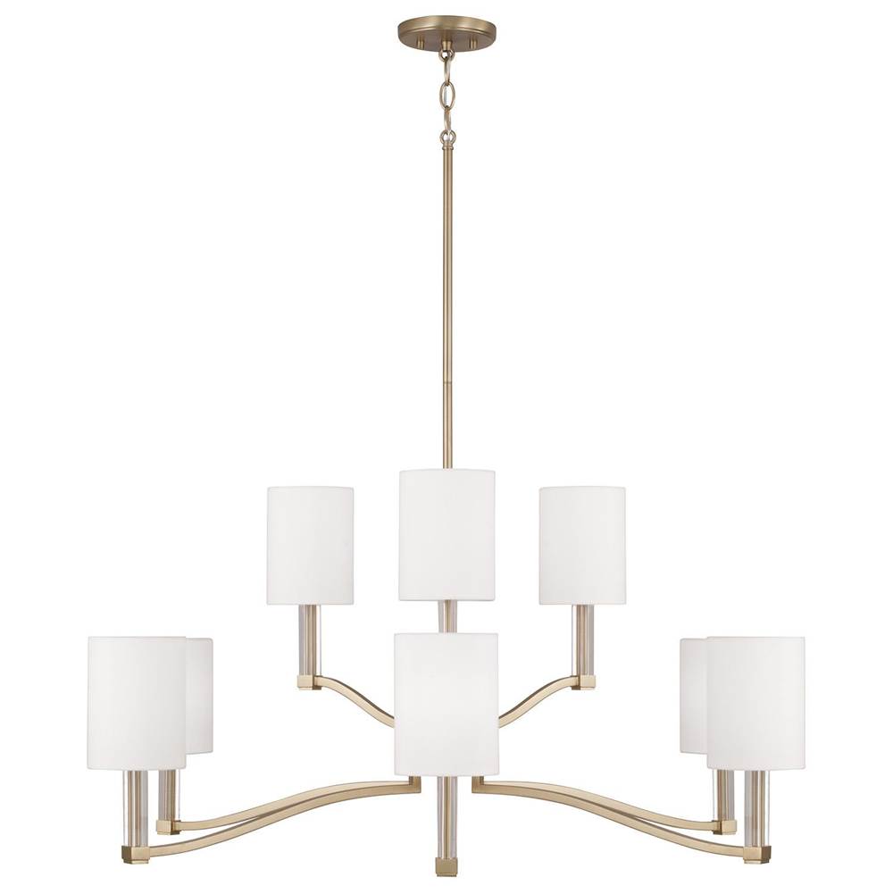Capital Lighting 457091MA-715 Matte Brass 32'' W X 9.25'' H 9-light Two-tier Chandelier In Matte Brass With Clear Acrylic Accents And Cylindrical White Fabric Shades Image 4