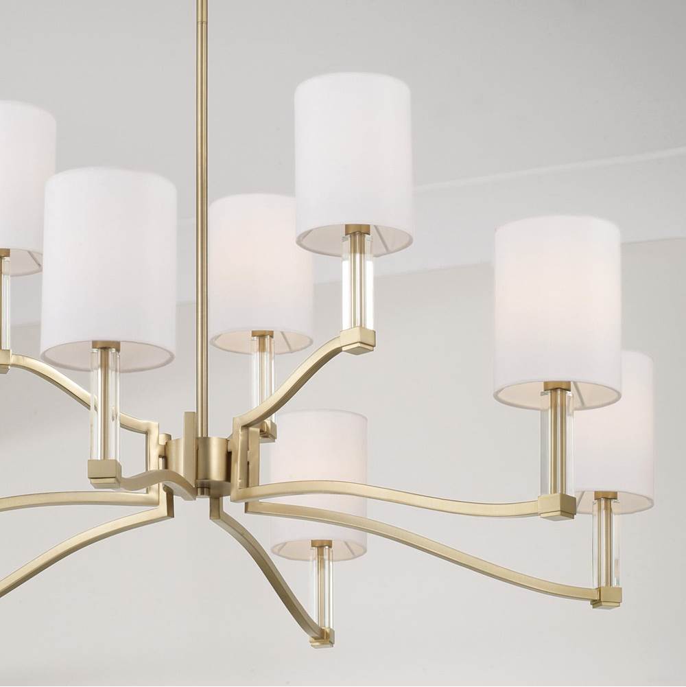 Capital Lighting 457091MA-715 Matte Brass 32'' W X 9.25'' H 9-light Two-tier Chandelier In Matte Brass With Clear Acrylic Accents And Cylindrical White Fabric Shades Image 5