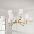 Capital Lighting Ingrid 32'' W X 9.25'' H 9-light Two-tier Chandelier In Matte Brass With Clear Acrylic Accents And Cylindrical White Fabric Shades