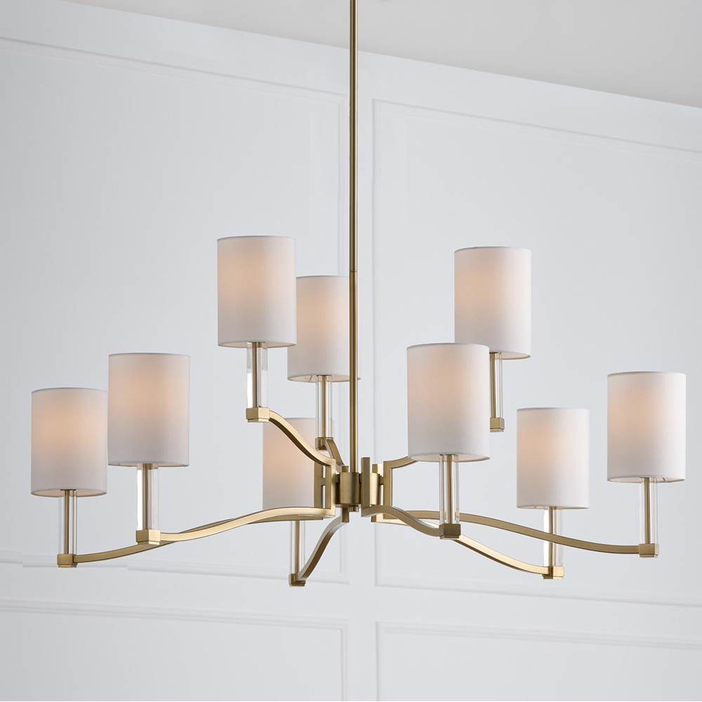 Capital Lighting 457091MA-715 Matte Brass 32'' W X 9.25'' H 9-light Two-tier Chandelier In Matte Brass With Clear Acrylic Accents And Cylindrical White Fabric Shades Image 2