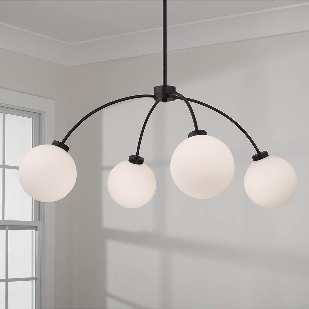 Capital Lighting Amos 37'' W X 15'' H 4-light Chandelier  In Matte Black With Soft White Glass Globes