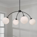 Capital Lighting Amos 37'' W X 15'' H 4-light Chandelier  In Matte Black With Soft White Glass Globes