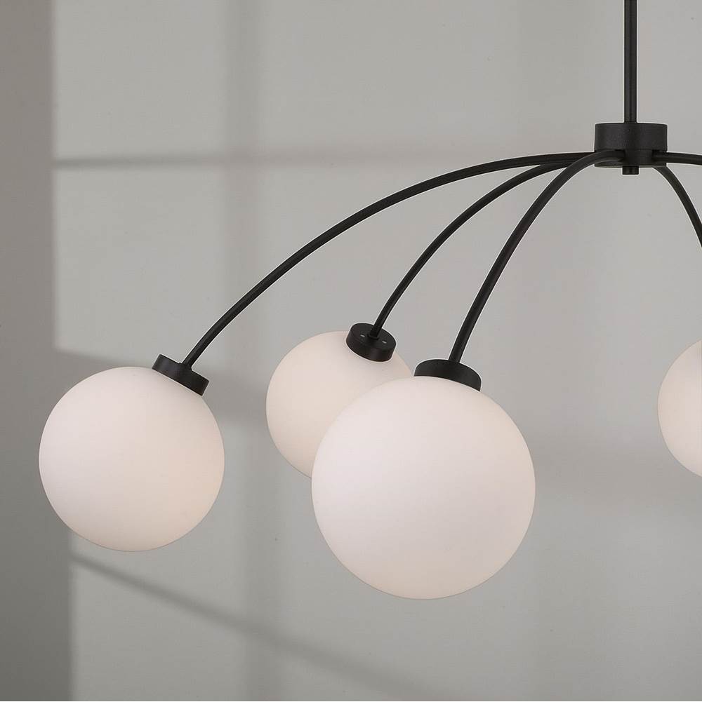 Capital Lighting 457161BI-557 Black Iron 47'' W X 15'' H 6-light Chandelier In Matte Black With Soft White Glass Globes Image 3