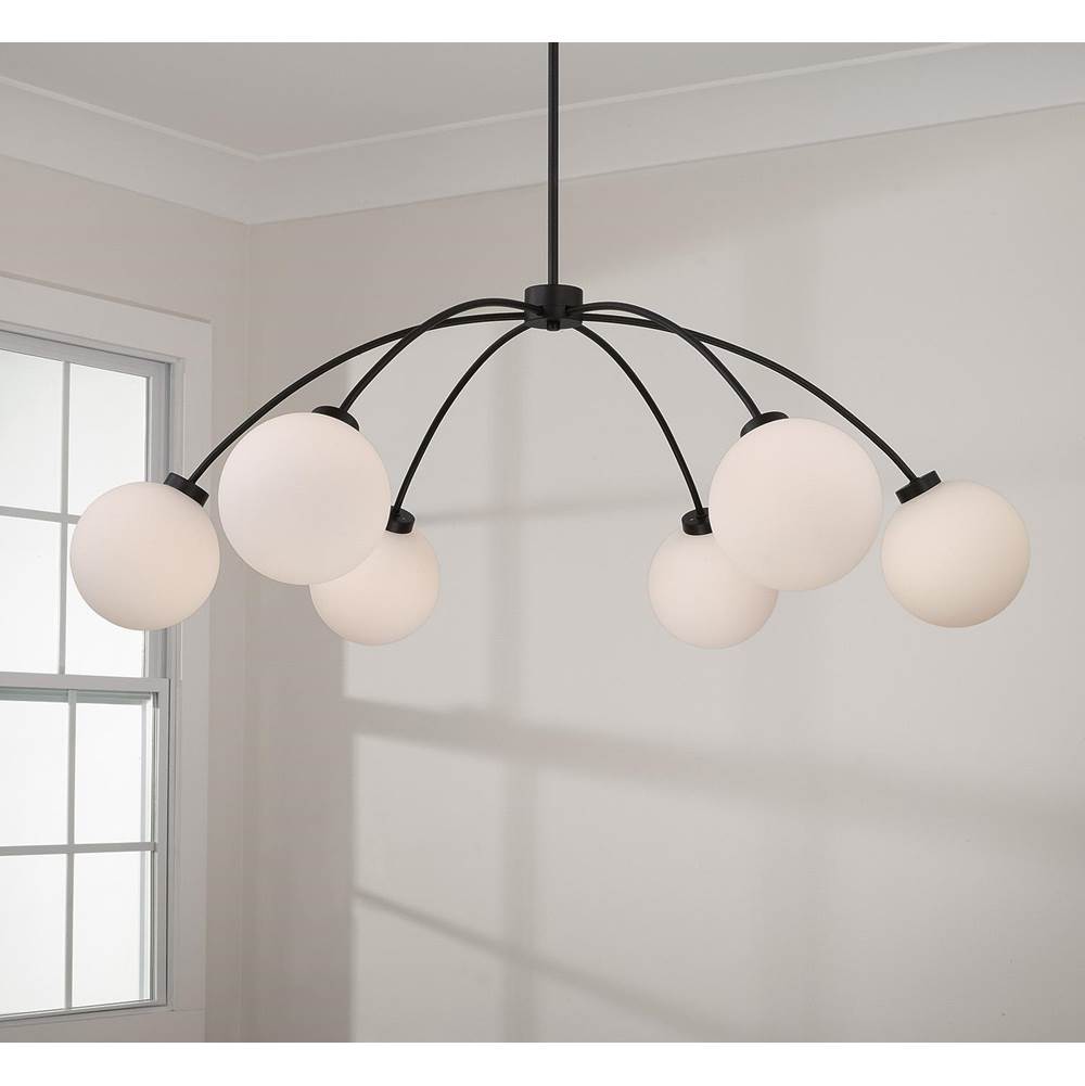 Capital Lighting Amos 47'' W X 15'' H 6-light Chandelier In Matte Black With Soft White Glass Globes