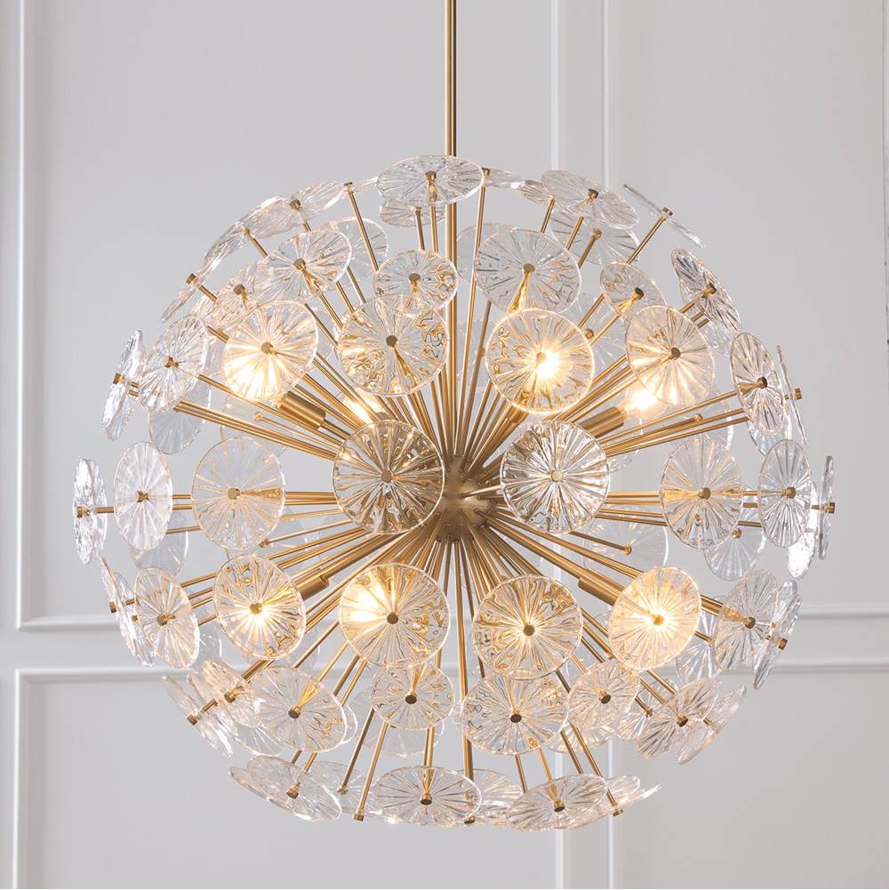 Capital Lighting Emelie 33'' W X 34'' H 8-light Starburst Pendant In Matte Brass With Patterned Glass Petals