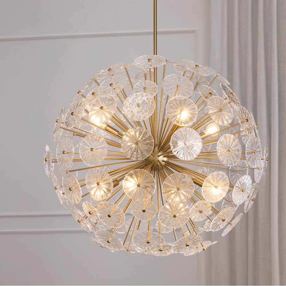 Capital Lighting 457881MA Matte Brass 33'' W X 34'' H 8-light Starburst Pendant In Matte Brass With Patterned Glass Petals Image 5