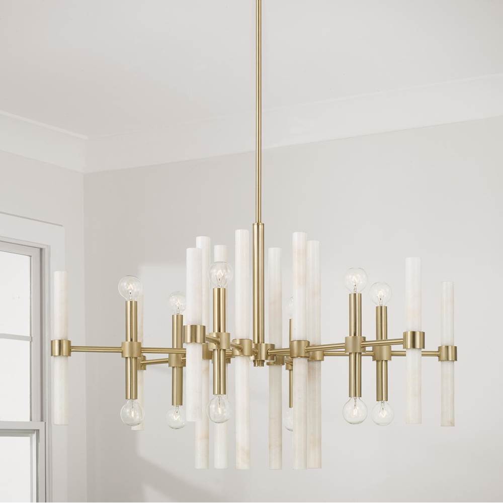 Capital Lighting Marlow 34.75'' W X 20'' H 8-light Chandelier In Matte Brass With Real White Marble Rods