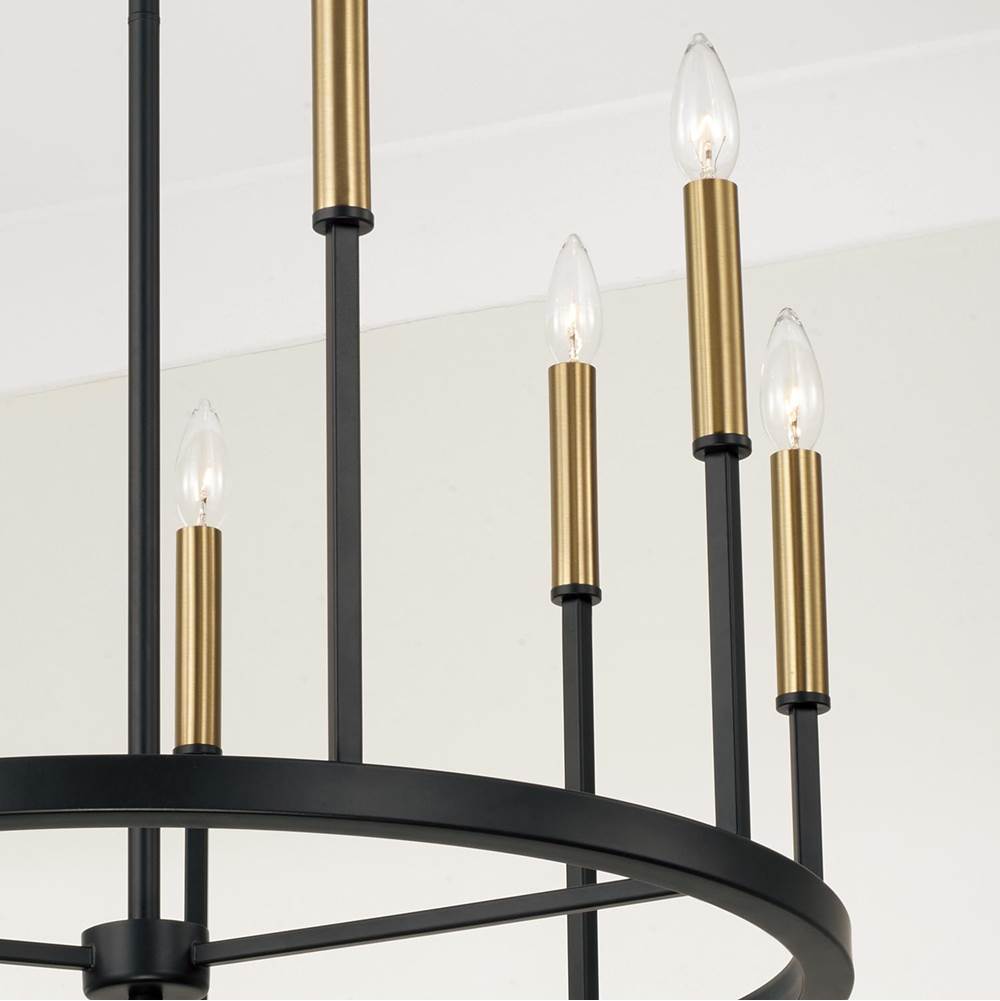 Capital Lighting 458381ER Espresso,Brass 26'' W X 24'' H 10-light Ring Chandelier In Matte Espresso With Clear Glass And Interchangeable Espresso And Brass Candle Sleeves Image 5