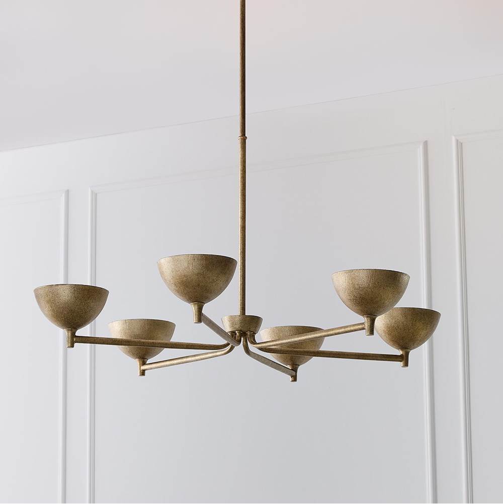 Capital Lighting Francesca 34'' W X 18'' H 6-light Chandelier In Textural Feathered Brass