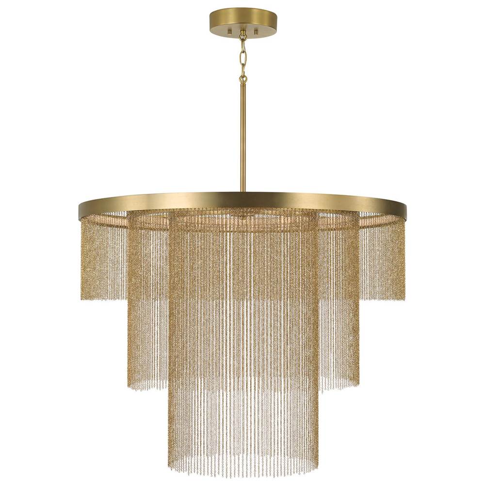 Capital Lighting 459331AD Aged Brass 33'' W X 26.5'' H Integrated Led Triple Ring Pendant In Aged Brass With Tiered Cascading Delicate Chains Image 1