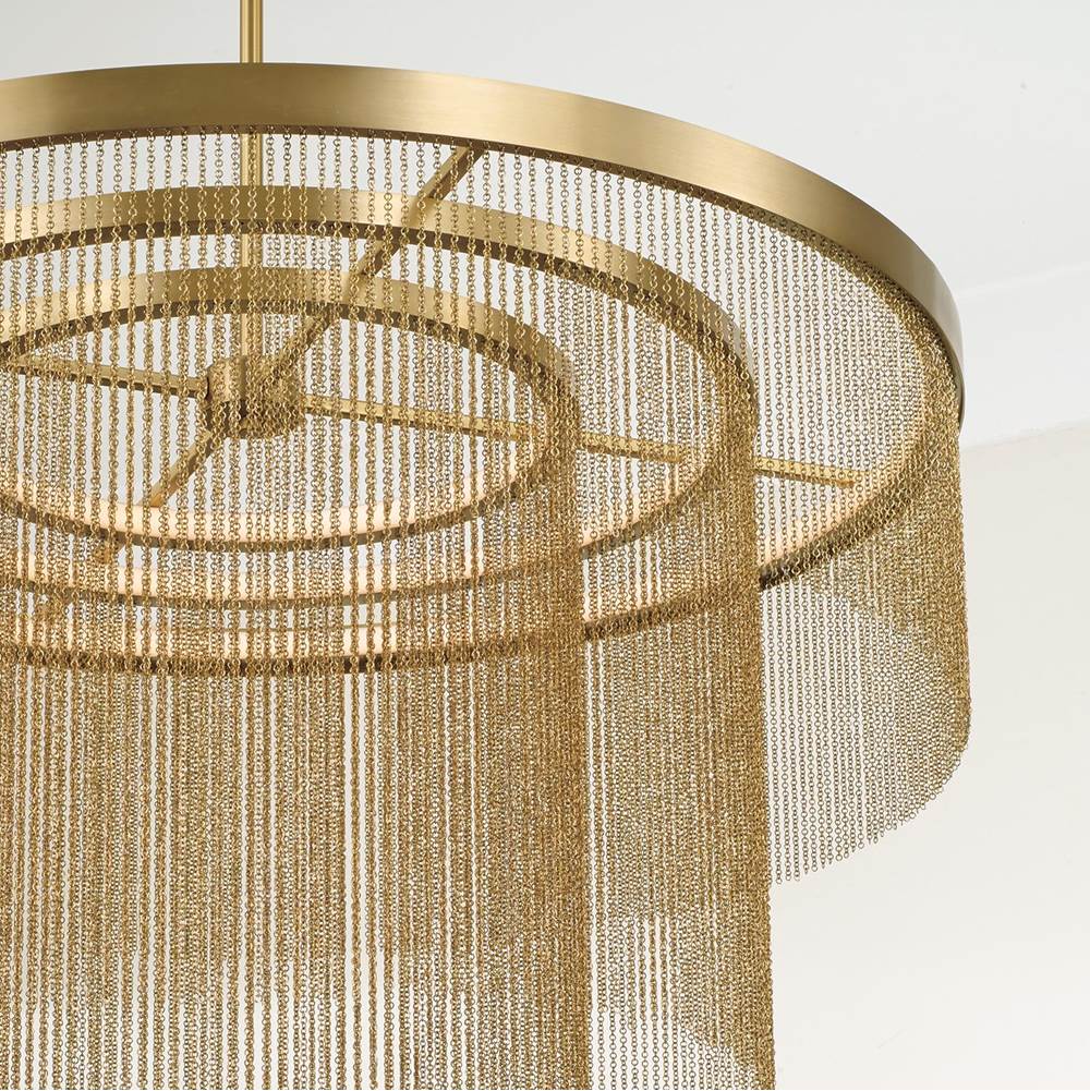Capital Lighting 459331AD Aged Brass 33'' W X 26.5'' H Integrated Led Triple Ring Pendant In Aged Brass With Tiered Cascading Delicate Chains Image 3
