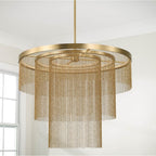 Capital Lighting 459331AD Aged Brass 33'' W X 26.5'' H Integrated Led Triple Ring Pendant In Aged Brass With Tiered Cascading Delicate Chains Image 4