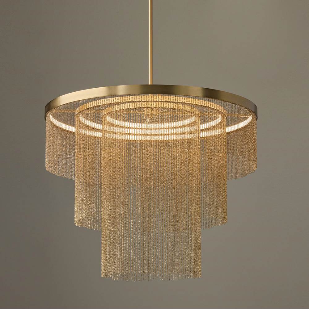 Capital Lighting Rae 33'' W X 26.5'' H Integrated Led Triple Ring Pendant In Aged Brass With Tiered Cascading Delicate Chains
