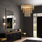 Capital Lighting 459331AD Aged Brass 33'' W X 26.5'' H Integrated Led Triple Ring Pendant In Aged Brass With Tiered Cascading Delicate Chains Image 5