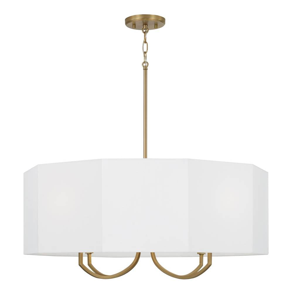 Capital Lighting 459541AD Aged Brass 29.5'' W X 13.5'' H Drum Chandelier In Aged Brass With Octagonal White Fabric Shade Image 1