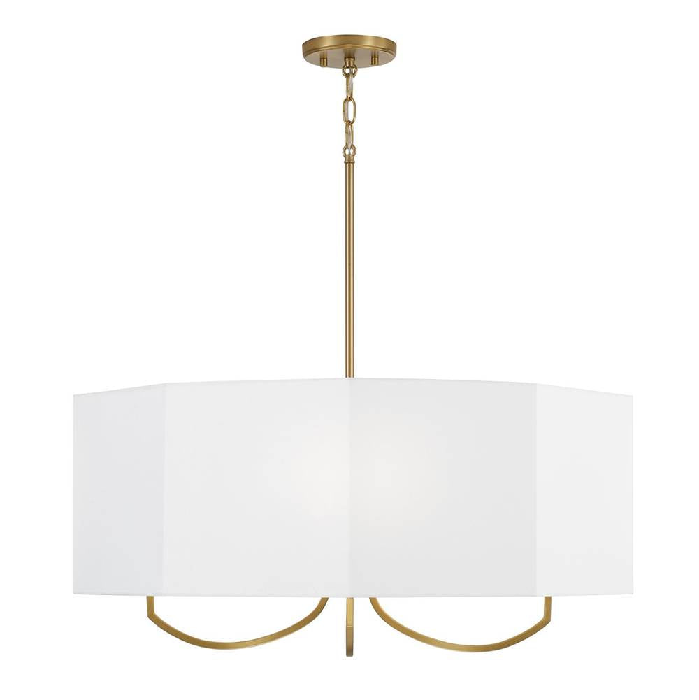 Capital Lighting 459541AD Aged Brass 29.5'' W X 13.5'' H Drum Chandelier In Aged Brass With Octagonal White Fabric Shade Image 2