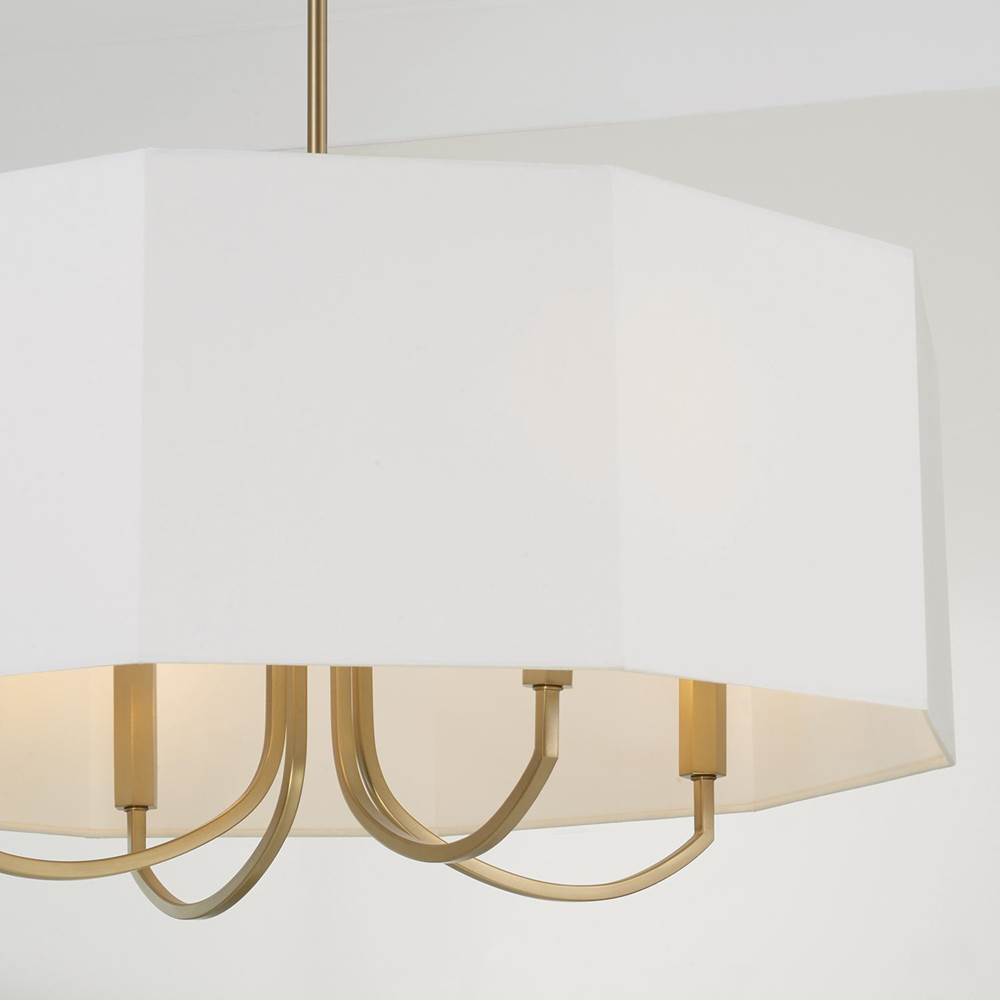 Capital Lighting 459541AD Aged Brass 29.5'' W X 13.5'' H Drum Chandelier In Aged Brass With Octagonal White Fabric Shade Image 3