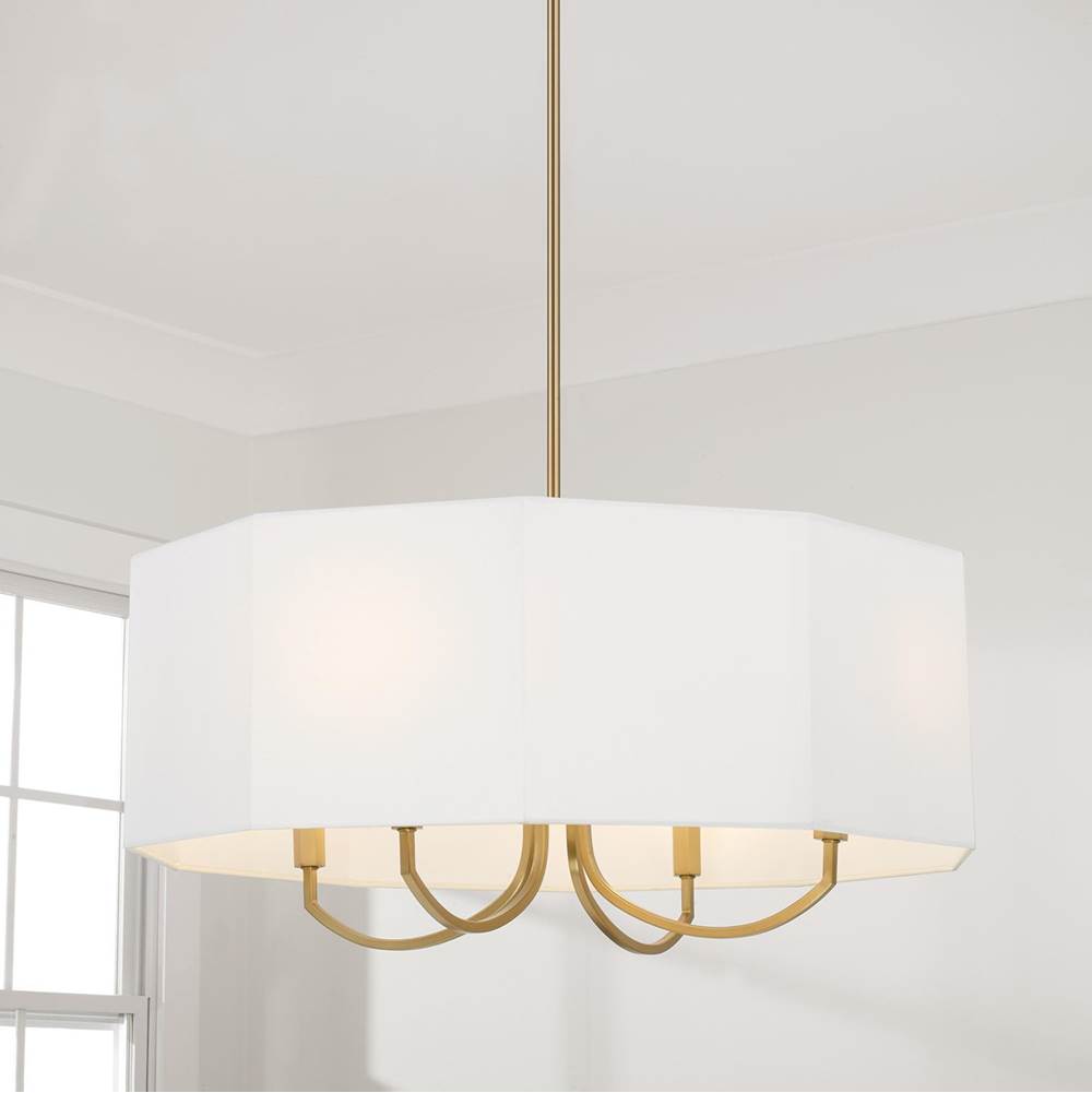 Capital Lighting Adrian 29.5'' W X 13.5'' H Drum Chandelier In Aged Brass With Octagonal White Fabric Shade