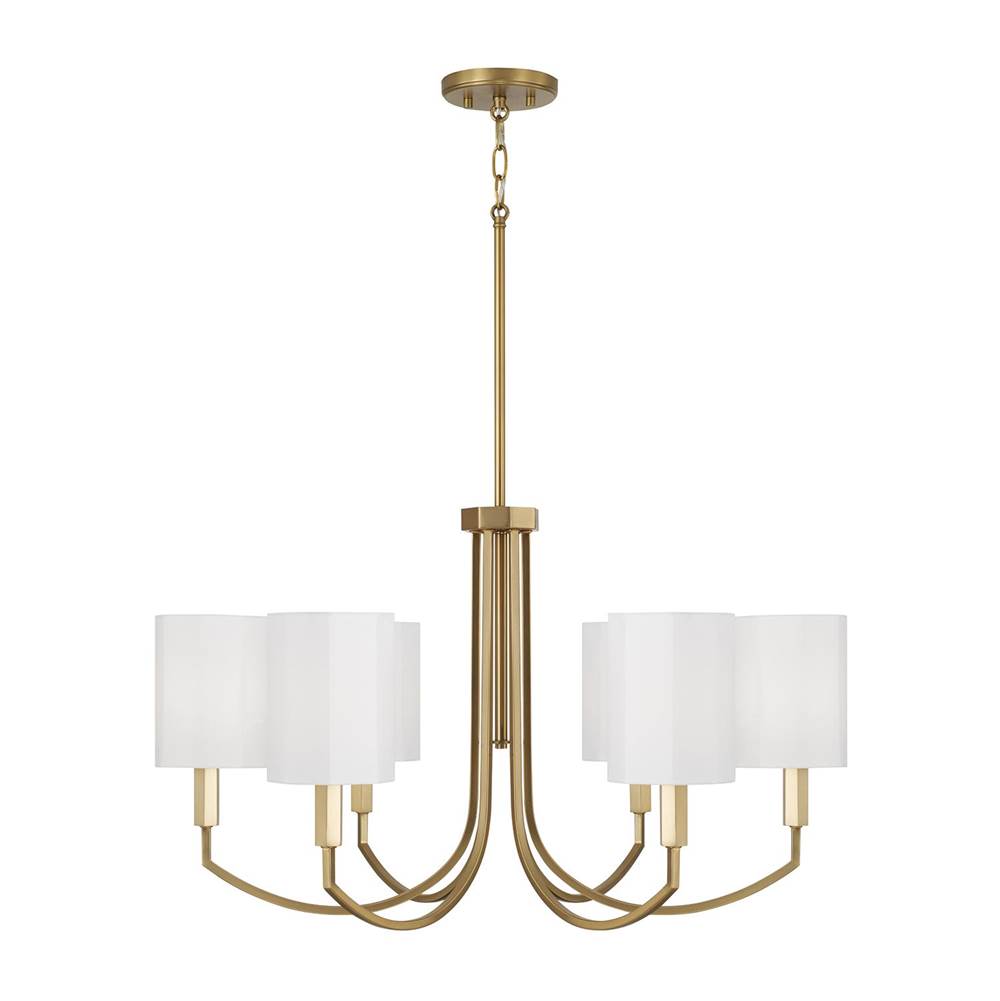 Capital Lighting 459561AD-716 Aged Brass 30'' W X 17.5'' H 6-light Chandelier In Aged Brass With Octagonal White Fabric Shades Image 1