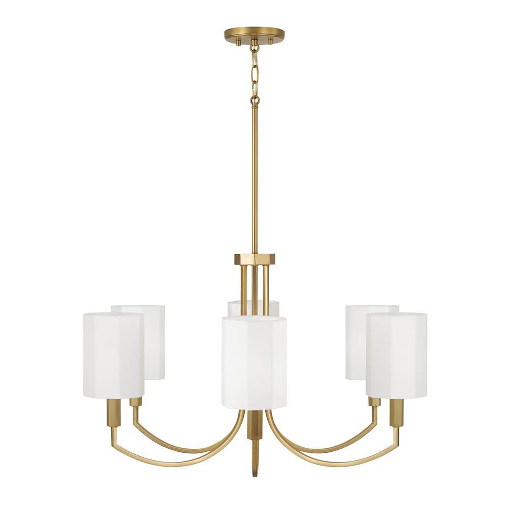 Capital Lighting 459561AD-716 Aged Brass 30'' W X 17.5'' H 6-light Chandelier In Aged Brass With Octagonal White Fabric Shades Image 2