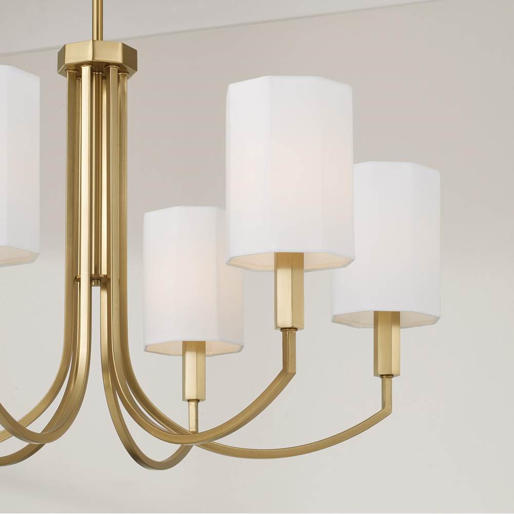 Capital Lighting 459561AD-716 Aged Brass 30'' W X 17.5'' H 6-light Chandelier In Aged Brass With Octagonal White Fabric Shades Image 3