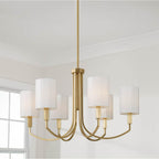 Capital Lighting Adrian 30'' W X 17.5'' H 6-light Chandelier In Aged Brass With Octagonal White Fabric Shades