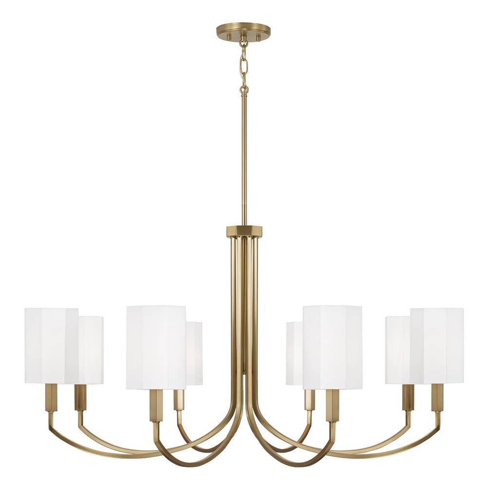 Capital Lighting 459581AD-716 Aged Brass 40'' W X 21'' H 8-light Chandelier In Aged Brass With Octagonal White Fabric Shades Image 1