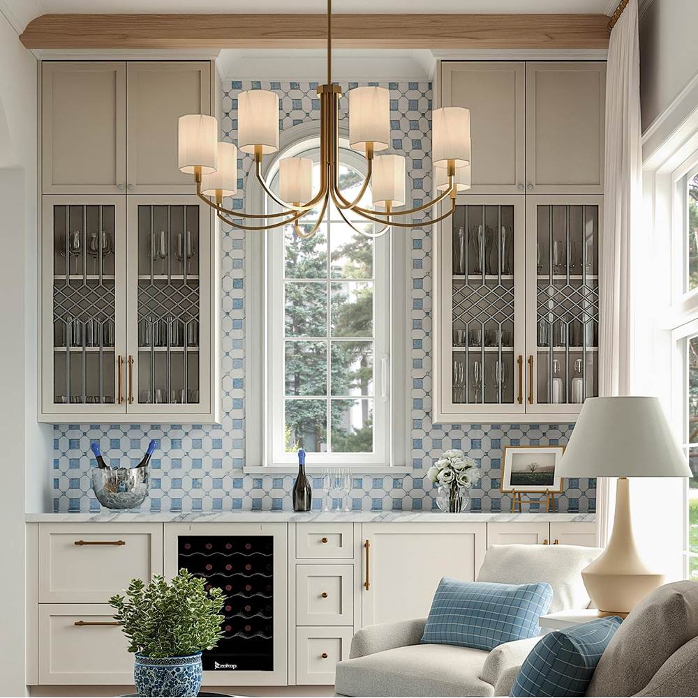 Capital Lighting 459581AD-716 Aged Brass 40'' W X 21'' H 8-light Chandelier In Aged Brass With Octagonal White Fabric Shades Image 3