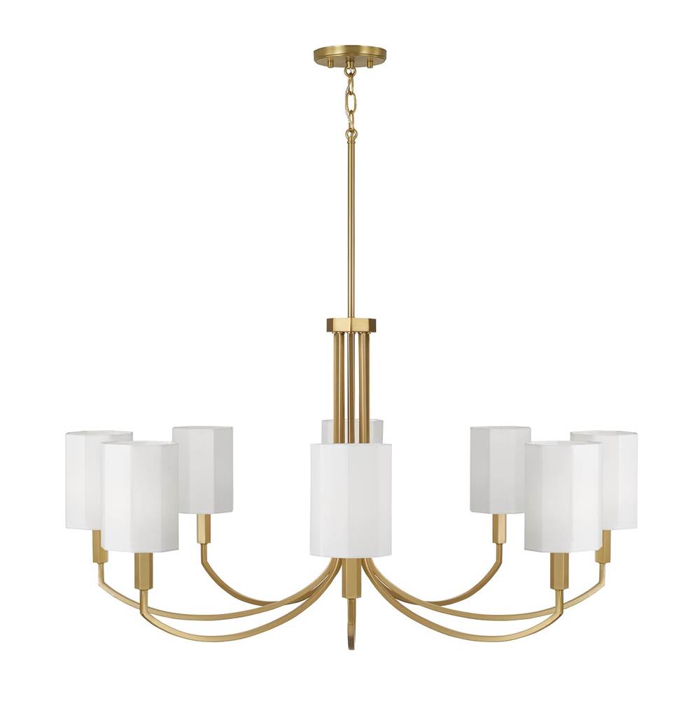 Capital Lighting Adrian 40'' W X 21'' H 8-light Chandelier In Aged Brass With Octagonal White Fabric Shades