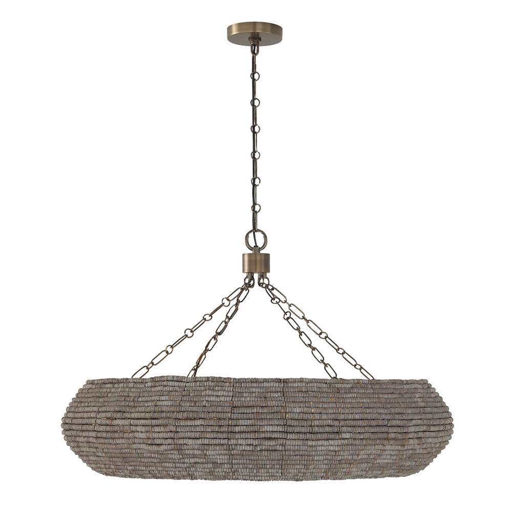 Capital Lighting 459781AGD Aegean Grey,Dark Brass 35'' W X 21.75'' H 8-light Intricate Beaded Chandelier With Handcrafted Wooden Beads In Aegean Grey And Dark Brass And Elevated Designer Chain Image 1