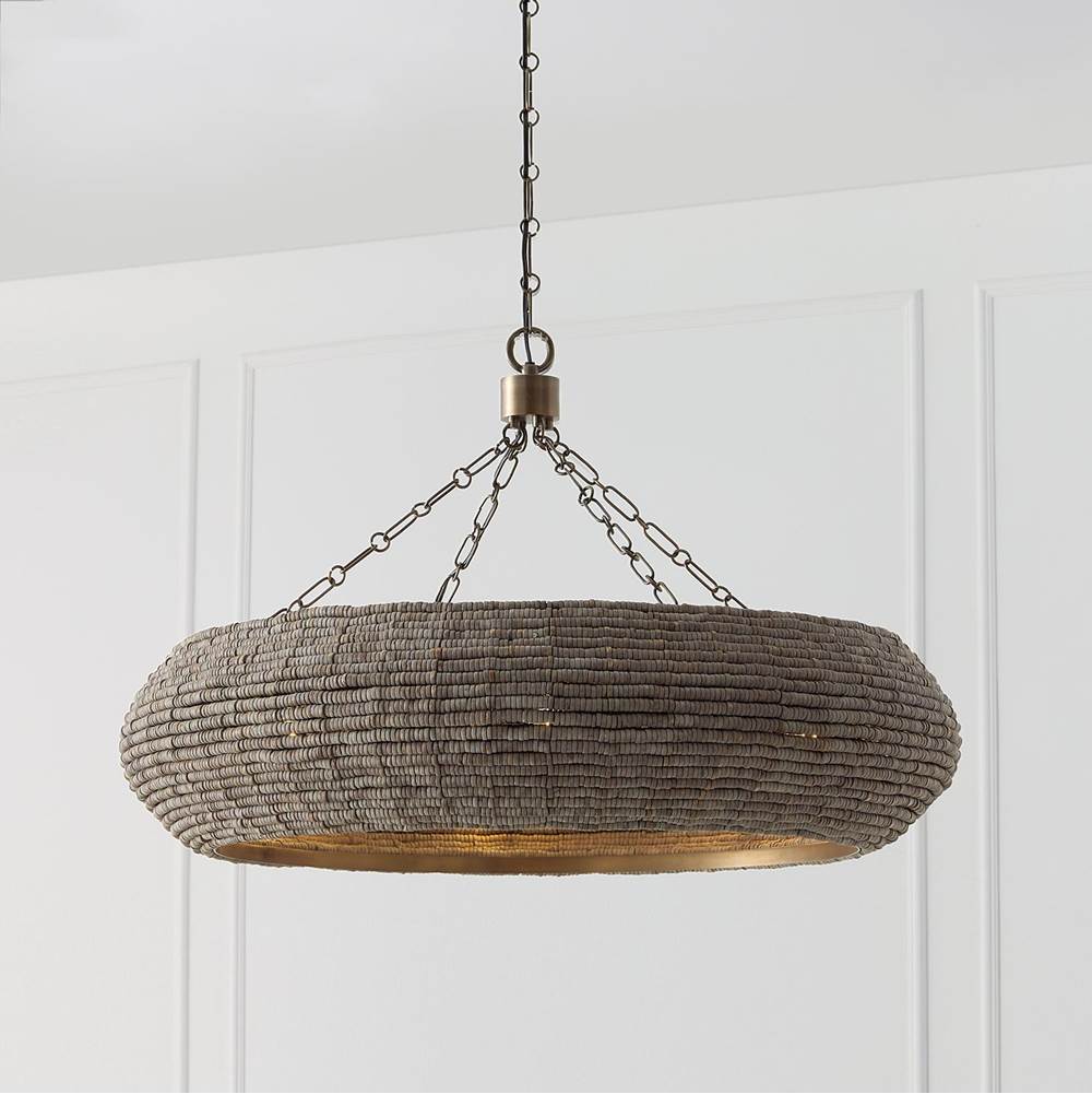 Capital Lighting Morada 35'' W X 21.75'' H 8-light Intricate Beaded Chandelier With Handcrafted Wooden Beads In Aegean Grey And Dark Brass And Elevated Designer Chain