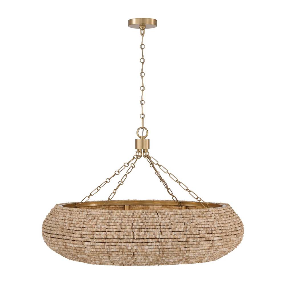 Capital Lighting 459781LFB Light Fawn,Matte Brass 35'' W X 21.75'' H 8-light Intricate Beaded Chandelier With Handcrafted Wooden Beads In Light Fawn And Matte Brass And Elevated Designer Chain Image 2