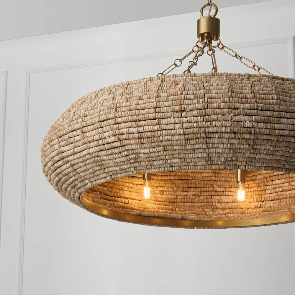 Capital Lighting 459781LFB Light Fawn,Matte Brass 35'' W X 21.75'' H 8-light Intricate Beaded Chandelier With Handcrafted Wooden Beads In Light Fawn And Matte Brass And Elevated Designer Chain Image 3