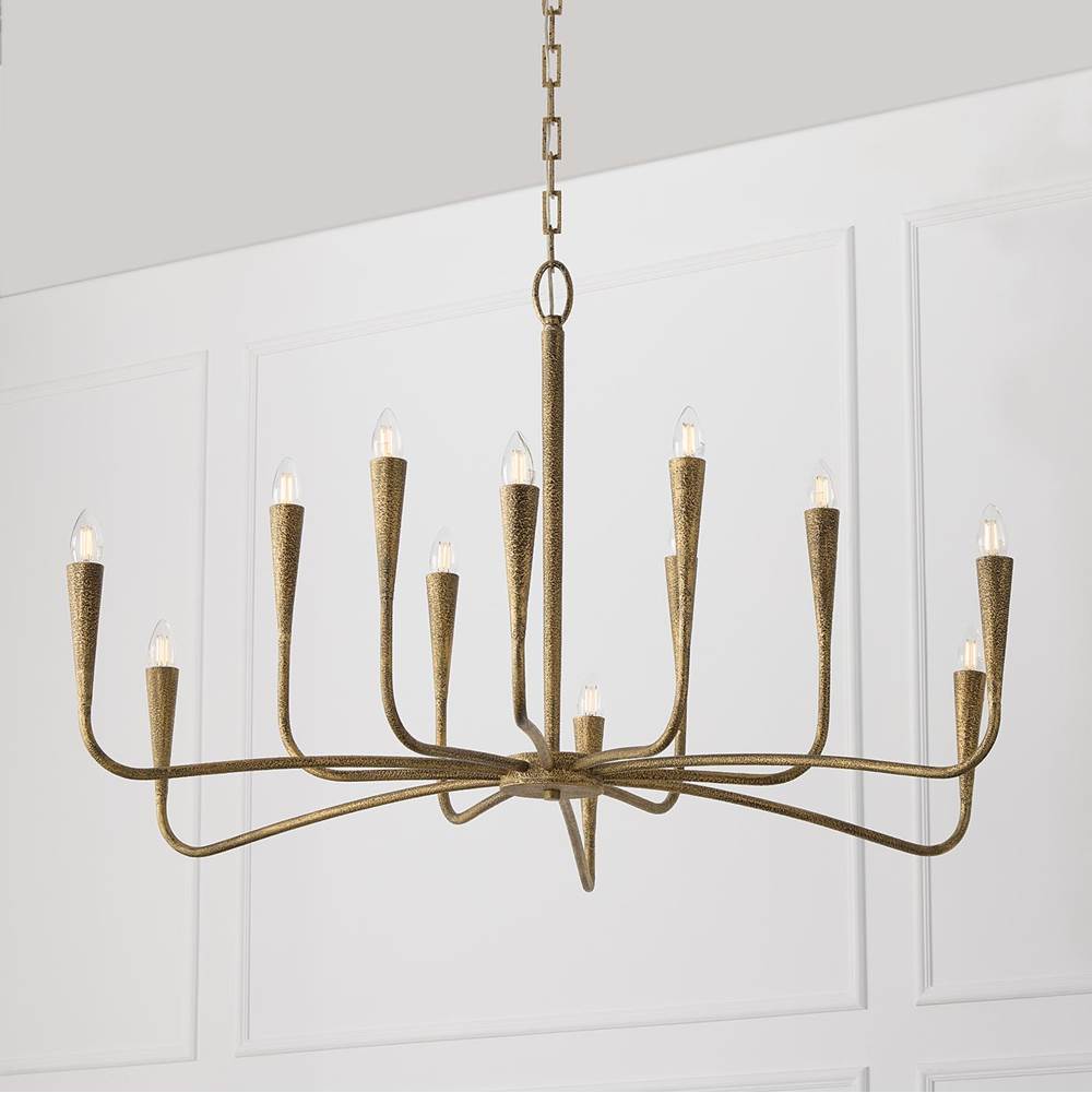 Capital Lighting Savari 46'' W X 24.5'' H 12-light Chandelier In Hand-painted Textured Artisan Gold With Smooth Tapered Candlesleeve Design