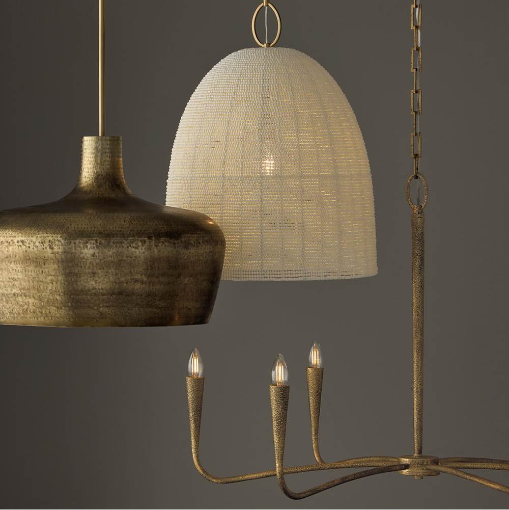 Capital Lighting 358811AD Aged Brass 18'' W X 23'' H 1-light Handcrafted Bell Pendant With Tiny Beads Painted Ivory In Aged Brass Image 2
