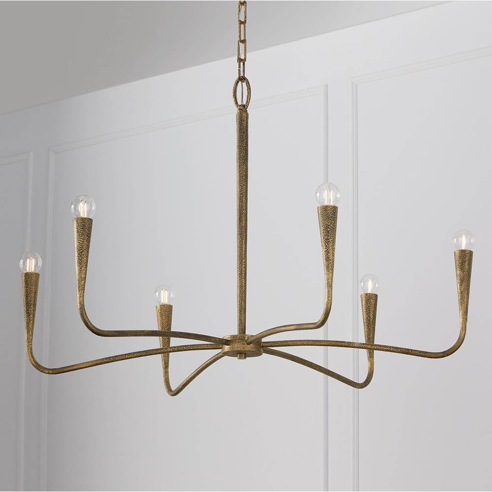 Capital Lighting Savari 39'' W X 24.25'' H 6-light Chandelier In Hand-painted Textured Artisan Gold With Smooth Tapered Candlesleeve Design