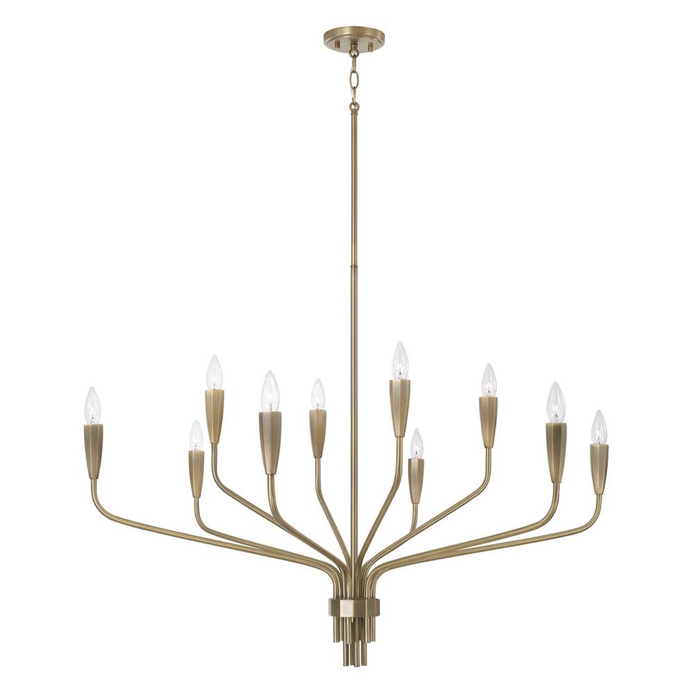 Capital Lighting 460401ANB Antiqued Brass 41'' W X 30.5'' H 10-light Chandelier In Antiqued Brass With Botanical Arm Silhouette And Faceted Candlesleeves Image 1
