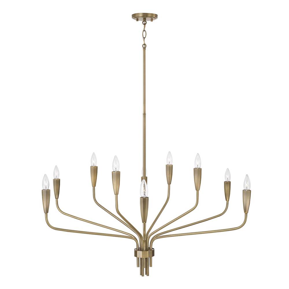 Capital Lighting 460401ANB Antiqued Brass 41'' W X 30.5'' H 10-light Chandelier In Antiqued Brass With Botanical Arm Silhouette And Faceted Candlesleeves Image 2