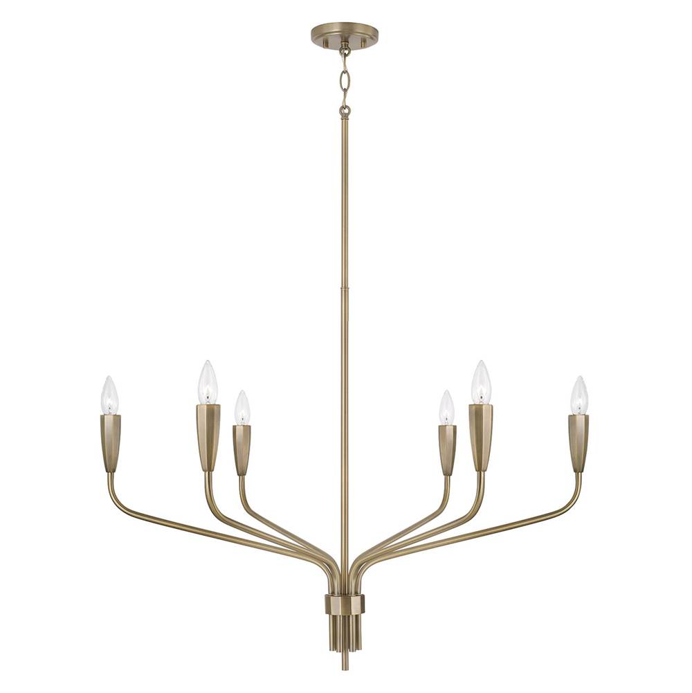 Capital Lighting 460461ANB Antiqued Brass 34.5'' W X 25.25'' H 6-light Chandelier In Antiqued Brass With Botanical Arm Silhouette And Faceted Candlesleeves Image 1