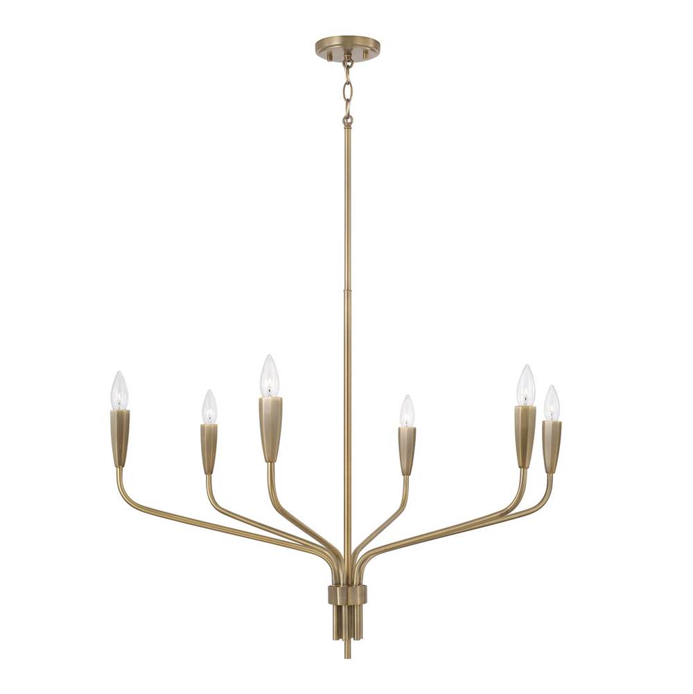 Capital Lighting 460461ANB Antiqued Brass 34.5'' W X 25.25'' H 6-light Chandelier In Antiqued Brass With Botanical Arm Silhouette And Faceted Candlesleeves Image 2