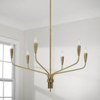 Capital Lighting Palmer 34.5'' W X 25.25'' H 6-light Chandelier In Antiqued Brass With Botanical Arm Silhouette And Faceted Candlesleeves