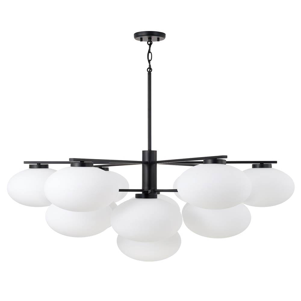 Capital Lighting 460501MB Matte Black 45.5'' W X 17.75'' H 10-light Two-tier Chandelier In Matte Black With Soft White Glass Oval Globes Image 2