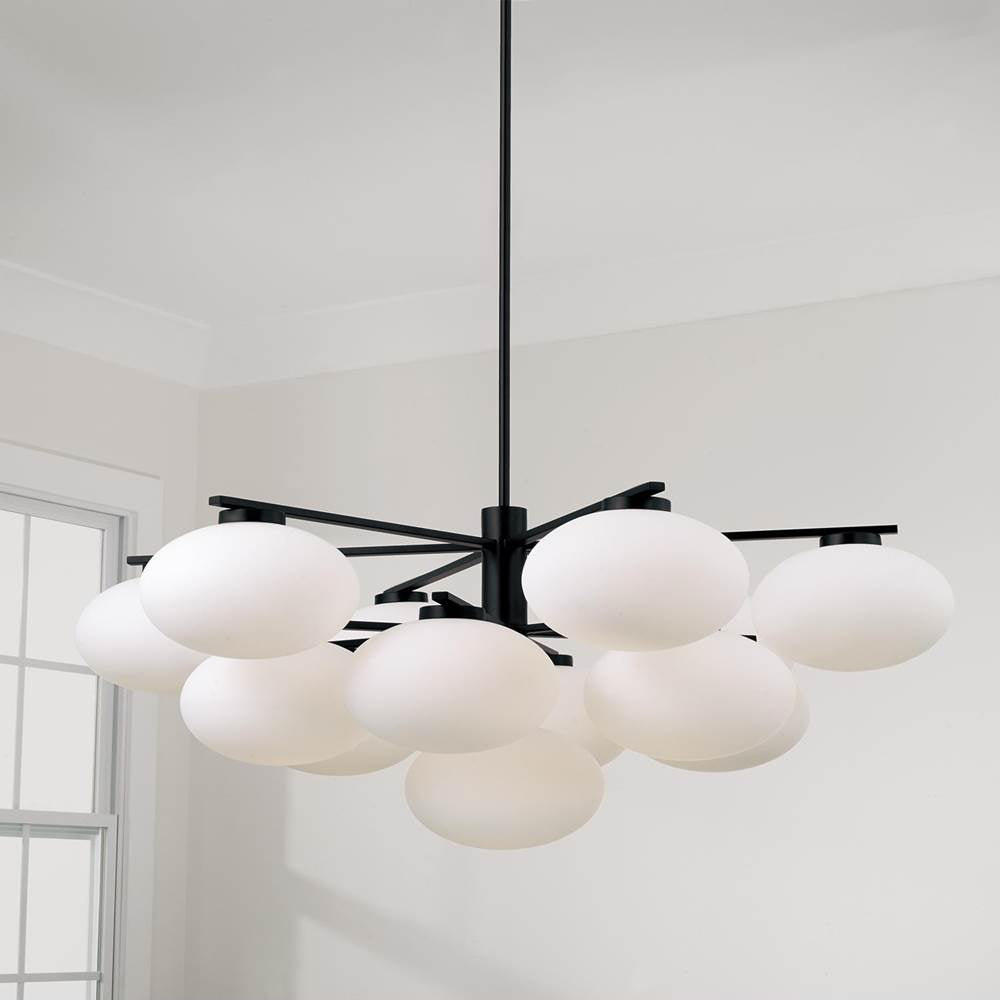 Capital Lighting Soren 45.5'' W X 17.75'' H 10-light Two-tier Chandelier In Matte Black With Soft White Glass Oval Globes