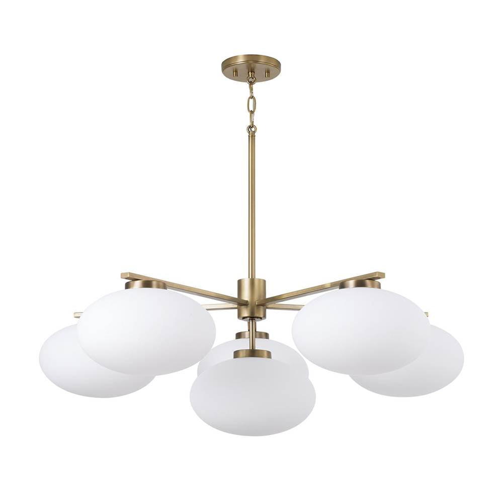 Capital Lighting 460561AD Aged Brass 37'' W X 12.25'' H 6-light Chandelier In Aged Brass With Soft White Glass Oval Globes Image 1