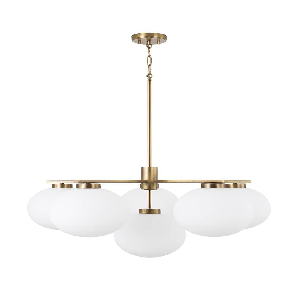 Capital Lighting 460561AD Aged Brass 37'' W X 12.25'' H 6-light Chandelier In Aged Brass With Soft White Glass Oval Globes Image 2