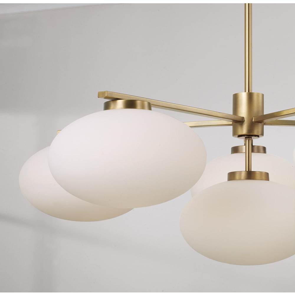 Capital Lighting 460561AD Aged Brass 37'' W X 12.25'' H 6-light Chandelier In Aged Brass With Soft White Glass Oval Globes Image 3