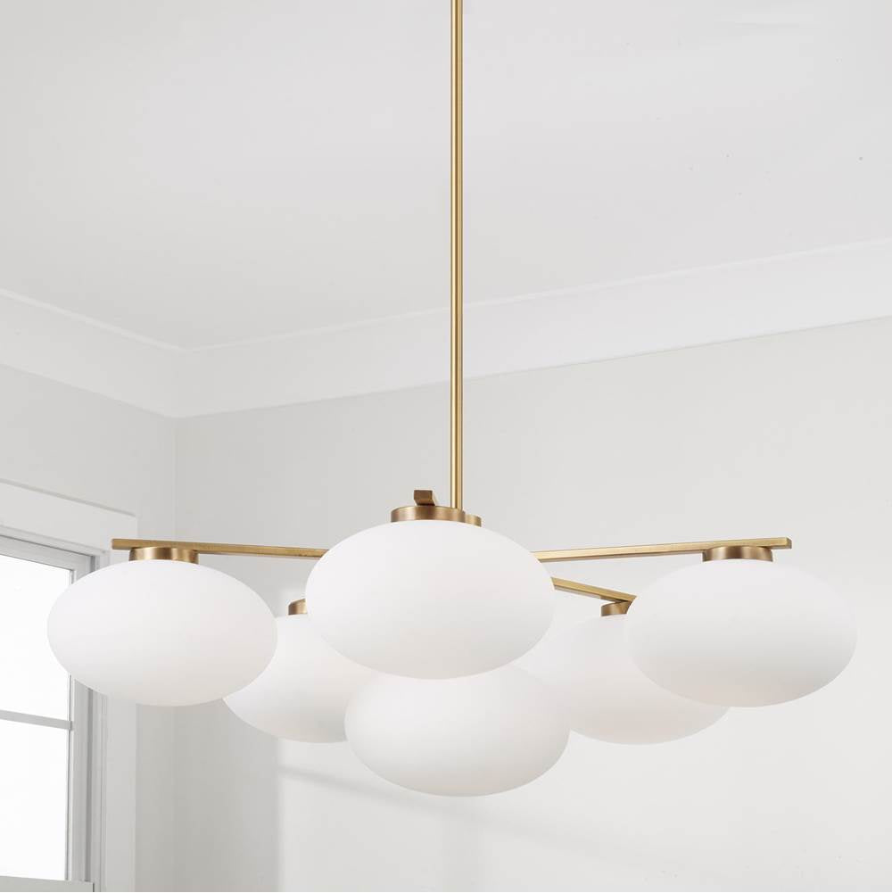 Capital Lighting Soren 37'' W X 12.25'' H 6-light Chandelier In Aged Brass With Soft White Glass Oval Globes