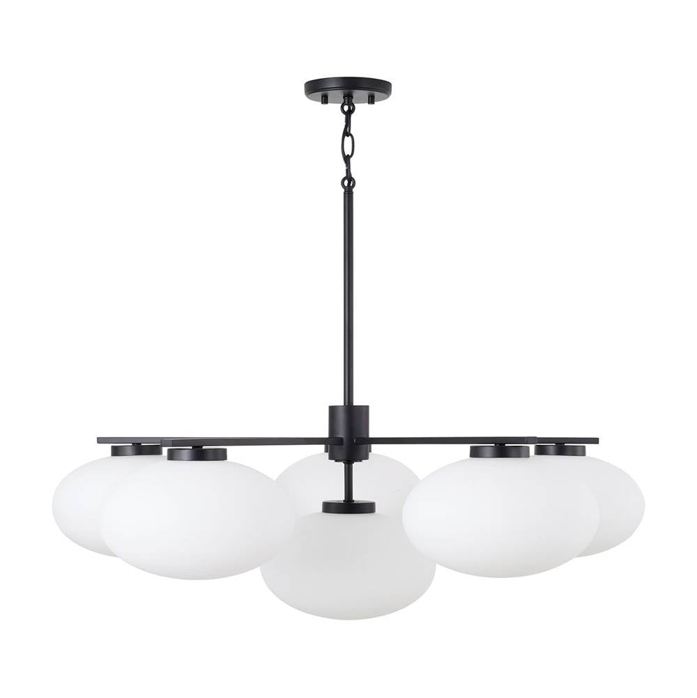 Capital Lighting 460561MB Matte Black 37'' W X 12.25'' H 6-light Chandelier In Matte Black With Soft White Glass Oval Globes Image 2