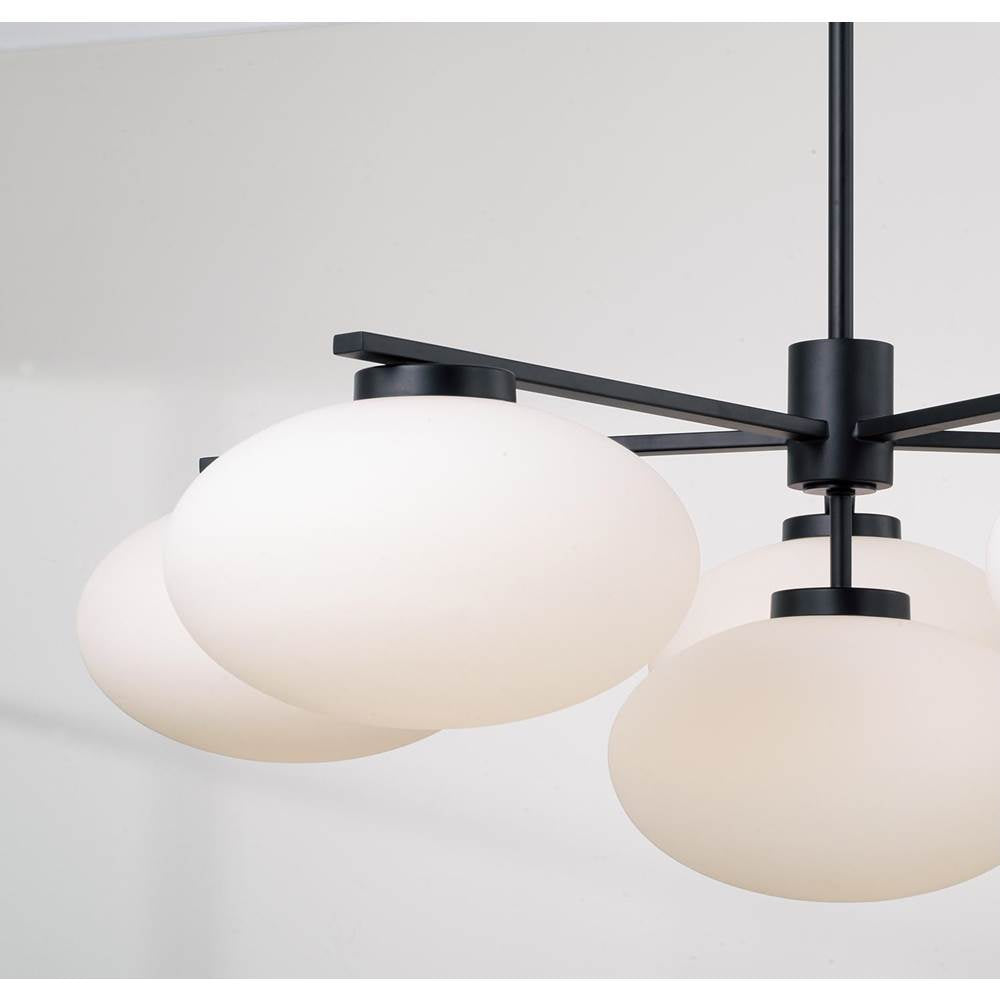 Capital Lighting 460561MB Matte Black 37'' W X 12.25'' H 6-light Chandelier In Matte Black With Soft White Glass Oval Globes Image 3
